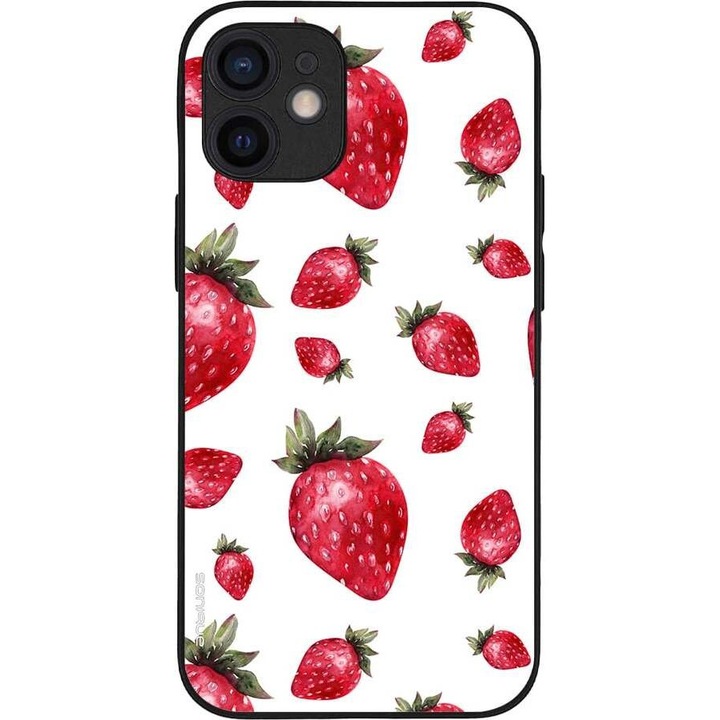 Husa telefon Sonique Fruit Series, pentru Apple iPhone 12 Mini, imprimeu fructe, silicon, roz
