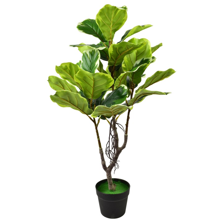 Műnövény fikusz, műanyag, Mondex, Viridis, 95 centiméter, zöld krémszínű szegéllyel, 1 darab