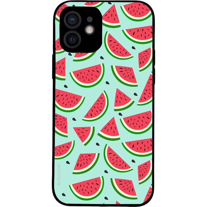 Husa telefon Sonique Fruit Series, imprimeu fructe, silicon, antisoc, pentru Apple iPhone 12, Karpouzi 01