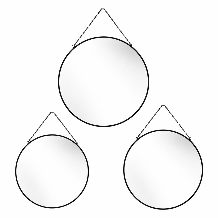 Fali tükör szett, fém, Mondex, Alexia, 28 cm 24 cm 19 cm, fekete, 3 darab