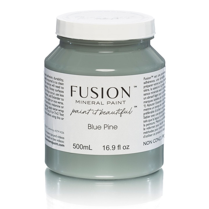 Vopsea pentru mobila Fusion Mineral Paint, Blue Pine, albastru-verzui, finisaj mat cu protectie integrata, 500 ml