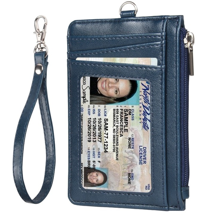 Тънък портфейл YunDaMei за карти, лична карта, пари, 12x8см, син