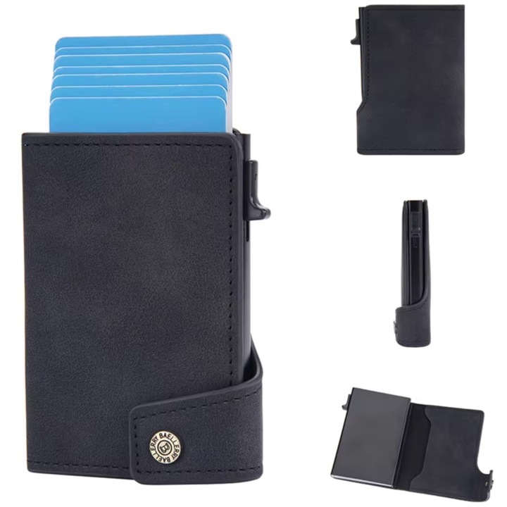 Portofel bărbați, IZMAEL, NO-36220, suport pentru 6-8 carduri, negru, 10x2x7cm