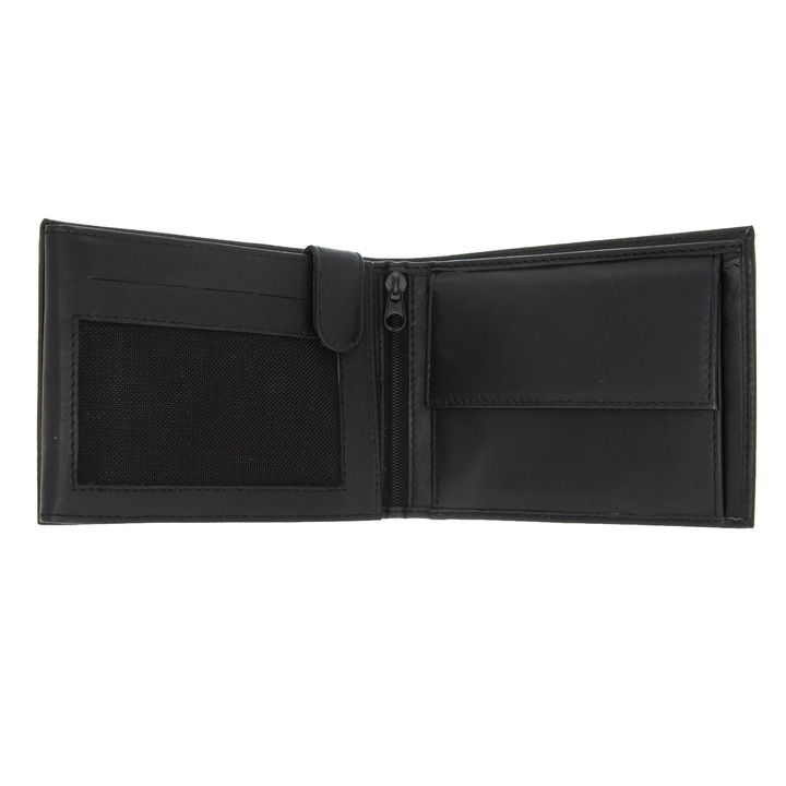 Portofel barbatesc Janette din piele naturala, negru, 12.5x9cm