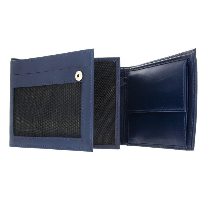 Portofel bărbați, Janette, piele naturală, bleumarin, 12.5x9.5cm