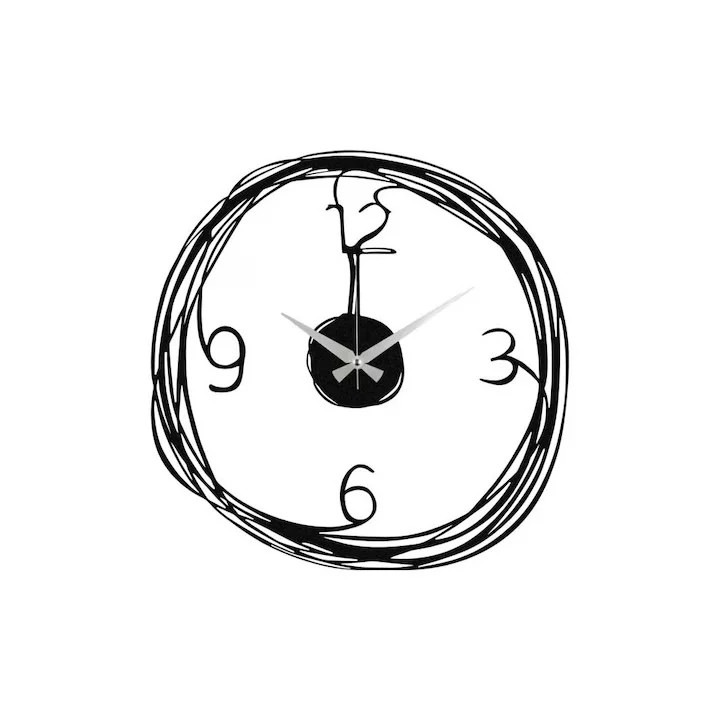 Ceas decorativ de perete Re-Bloom, metal, negru, 48x48cm