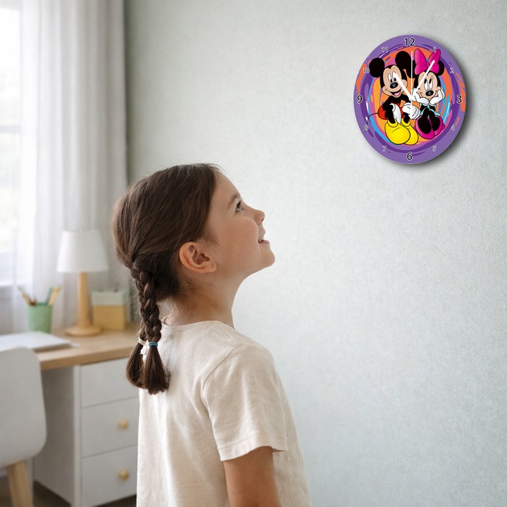 Ceas de perete Mickey & Minnie, MDF, 30cm, design modern, Print UV Color