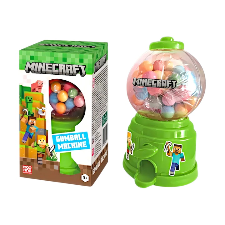 Mașină de gumball Minecraft, 100g, bomboane colorate, reutilizabilă