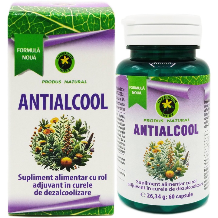 Capsule Anti-Alcool formula noua, pentru Dezalcoolizare, Combaterea dependentei, Reducerea poftei de alcool si Detoxifiere hepatica, 60cps, Hypericum Plant