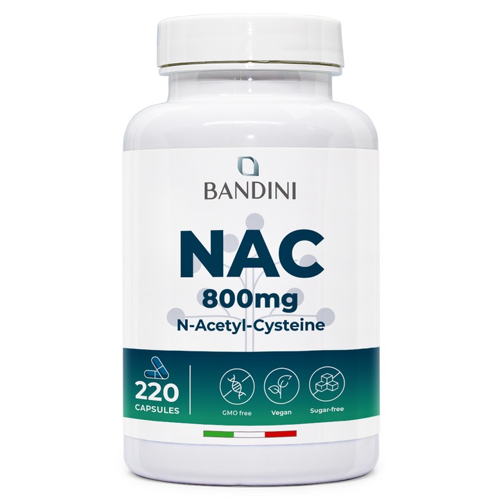 NAC 800 mg per capsula, 220 capsule pentru +7 luni, N-acetil-L-cisteina, Biodisponibilitate si toleranta ridicate, Antioxidant cu doza mare, calitate premium, 100% vegan, fara aditivi