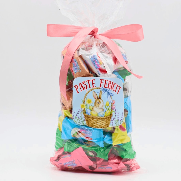 Punguta de Paste cu Bomboane Bucuria, 750g, 6 arome, multicolor