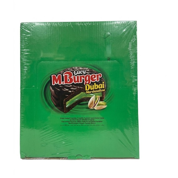 Biscuiți Dubai cu bezea, Lucy, 24 buc x 42 gr, cacao, fistic