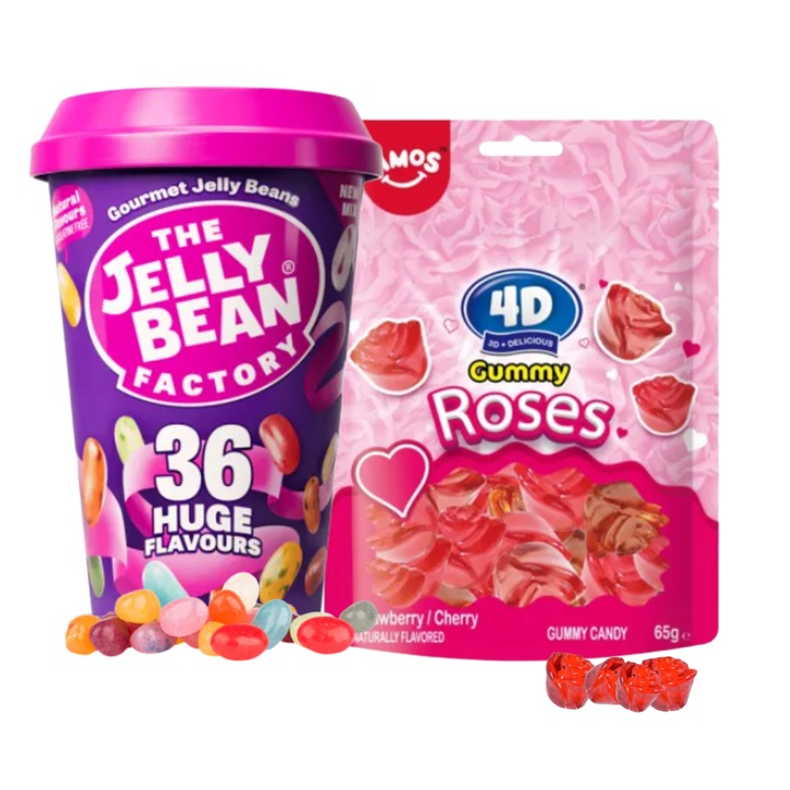 Set jeleuri Amos cu trandafiri capsuni și Jelly Beans 36 arome, 200g