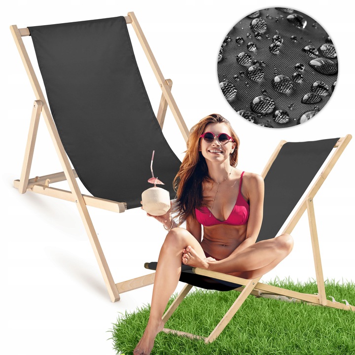 Lezanka pliabila din lemn, Allbag, grafit, 50x120cm, material poliester 220g/m2, 3 trepte de inaltime