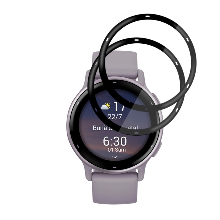 Folie protecție pentru Garmin vivoactive 5, Skyddar Innovation, set 2 bucăți, transparentă, neagră