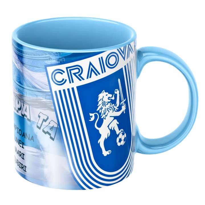 Cana suporter Universitatea Craiova, fotbal, campioana unei mari iubiri, pentru cei care nu tradeaza culorile, ceramica, 330ml, albastra, v2