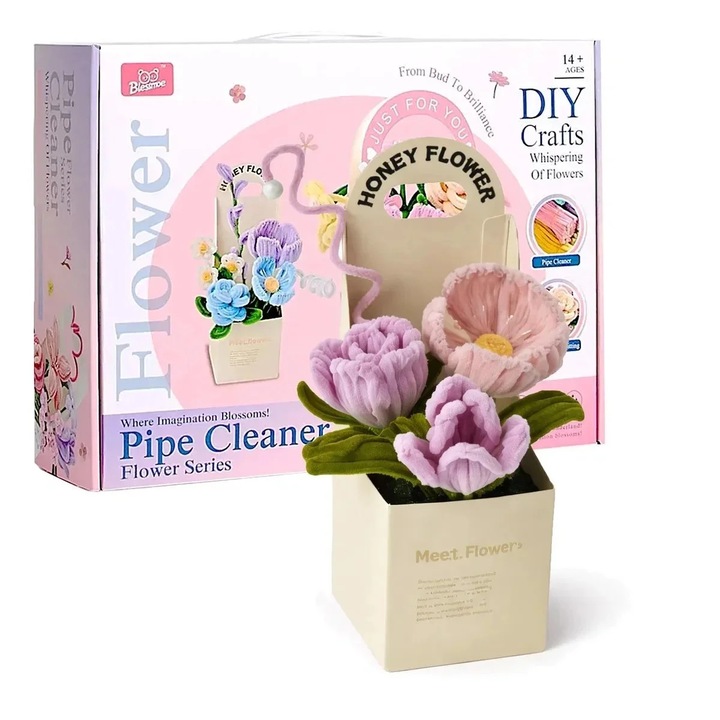 Set creativ DIY Blessmee flori din sarma plusata pentru decoratiuni unice, varsta 14+, SALLMA®