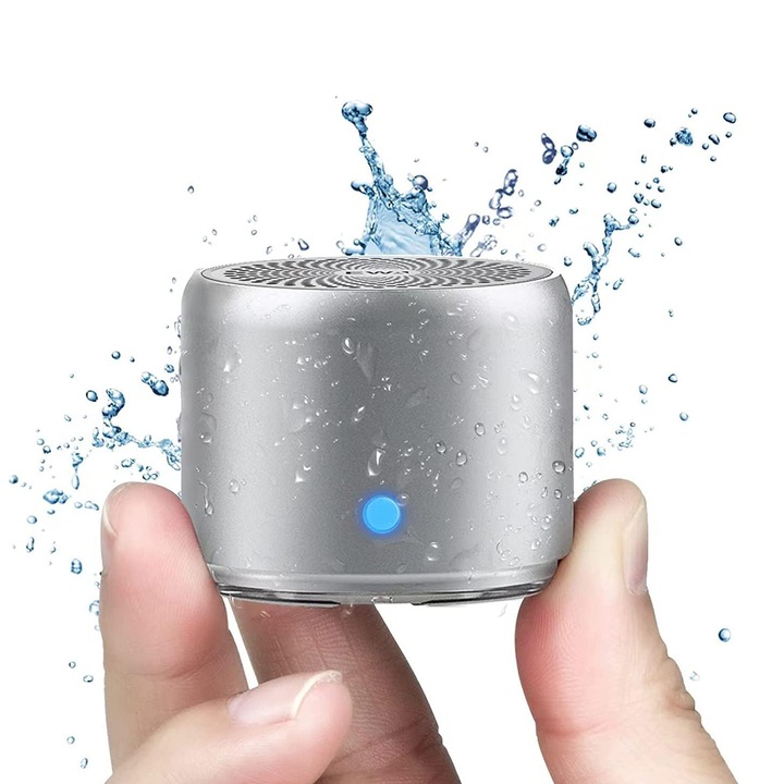 FooFoony Bluetooth hangszóró, mini vezeték nélküli Bluetooth hangszóró egyedi basszusradiátorral, a hordozható hangszórók következő generációja otthoni és kültéri használatra, hordtáskával és karabinerrel, ezüst
