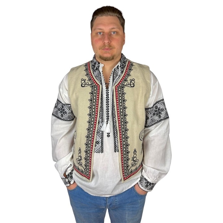 Hagyományos férfi mellény bézs/piros, L méret