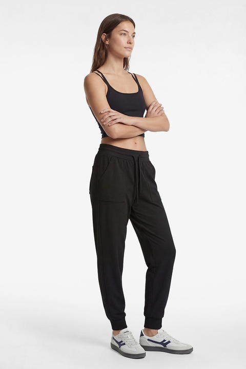 KOTON, Pantaloni de trening cu talie inalta si snur, Negru