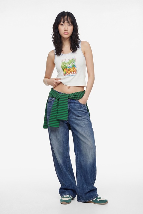 KOTON, Top rotund cu imprimeu grafic, Alb