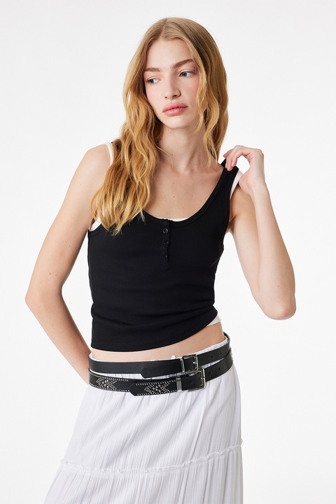 KOTON, Top striat cu detalii cu nasturi, Negru