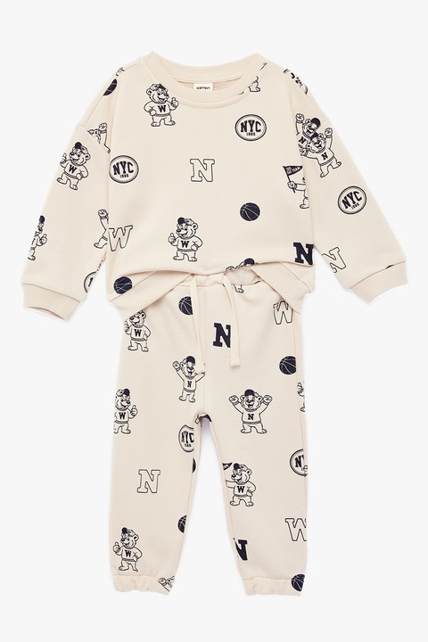 KOTON, Costum de trening din bumbac cu imprimeu, Bej deschis