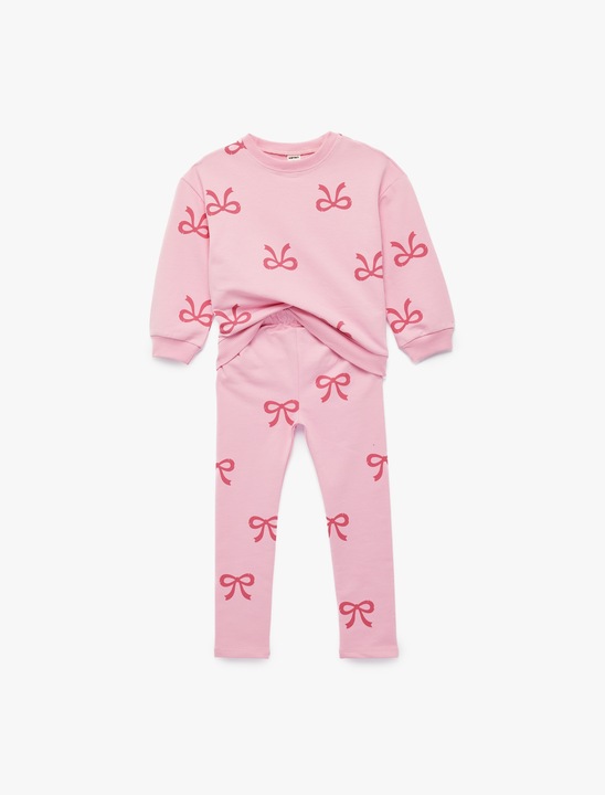 KOTON, Set de bluza de trening cu imprimeu si colanti - 2 piese, Roz deschis/Roz aprins