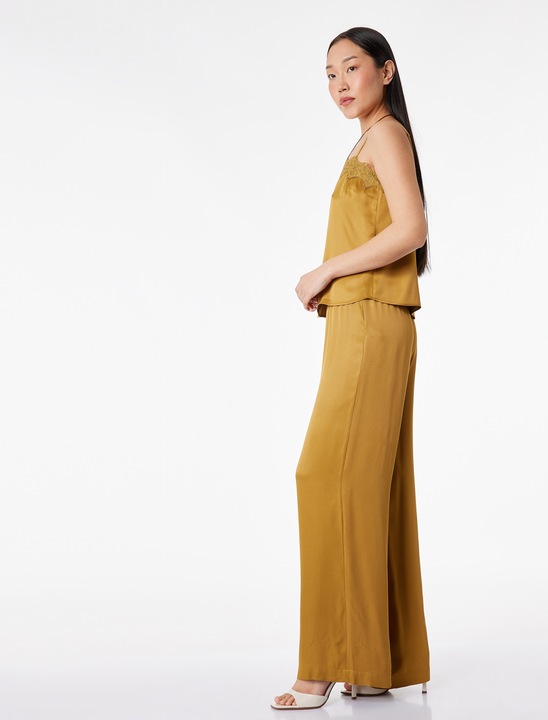KOTON, Pantaloni din satin cu croiala ampla, Galben mustar