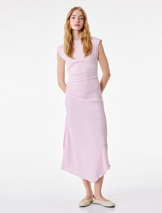 KOTON, Rochie midi cu croiala asimetrica si slit lateral, Roz pastel