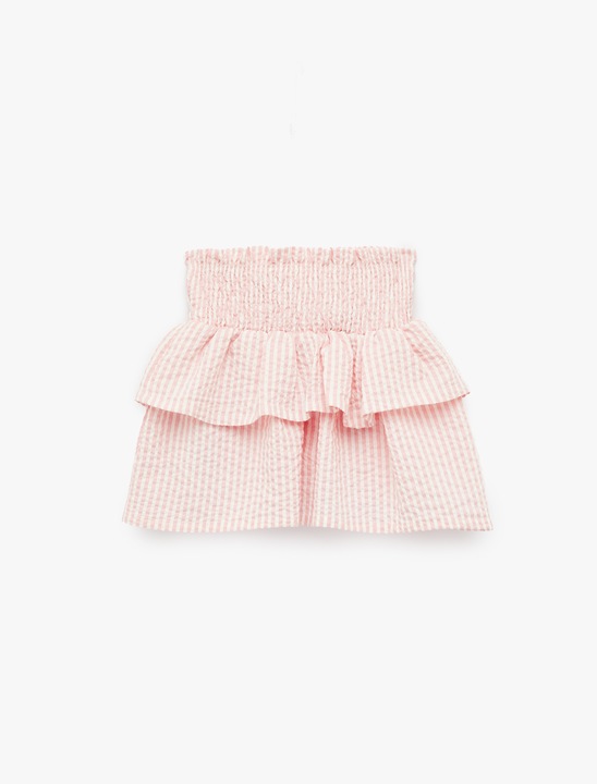 KOTON, Fusta stratificata cu talie cu insertie elastica, Alb/Roz pastel