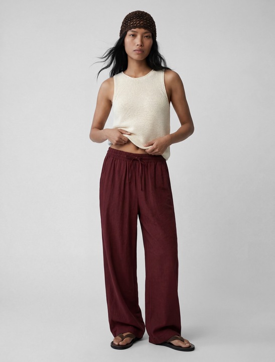 KOTON, Pantaloni texturati din amestec de modal cu snur, Visiniu