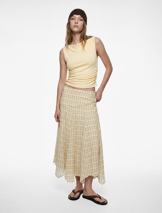 KOTON, Fusta midi cu croiala asimetrica, Bej deschis