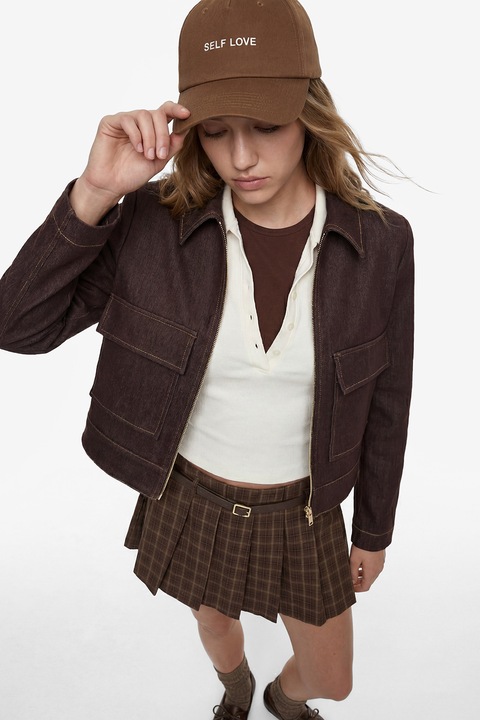 KOTON, Tricou crop polo, Alb murdar