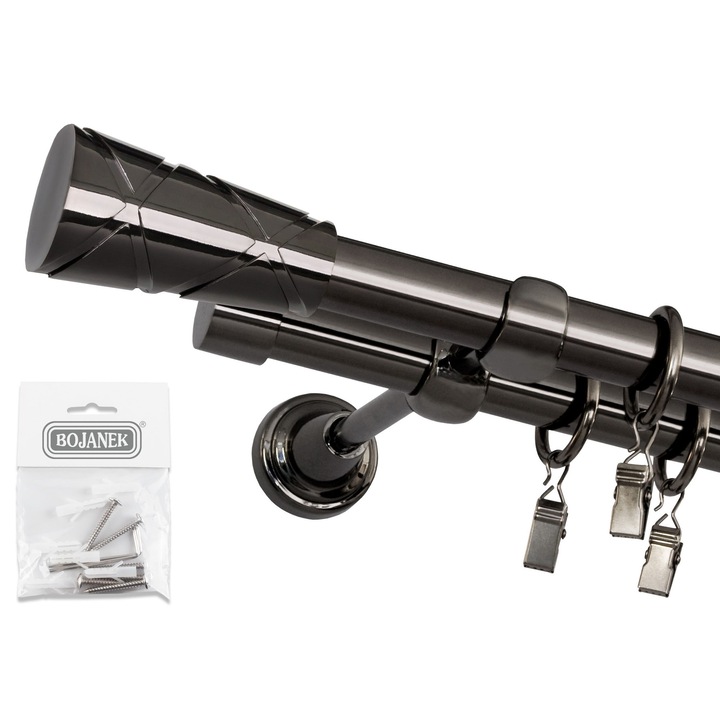 Galerie metalica dubla, BOJANEK, 19 mm, onix, 320 cm, set complet pentru montaj