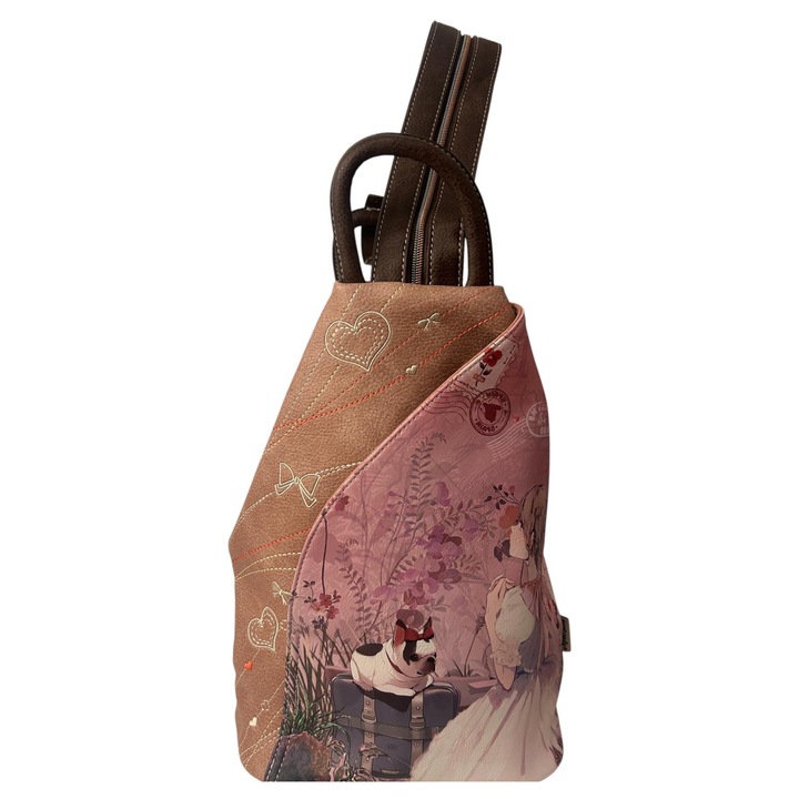 Rucsac papusi sintetic antifurt Sweet Candy pentru femei cu buzunare exterioare curele cu fermoar, Roz