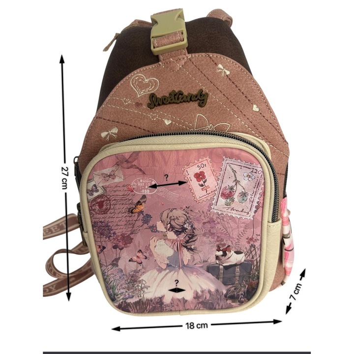 Rucsac sweet candy, design de papusa si buzunare exterioare pentru femei, Roz