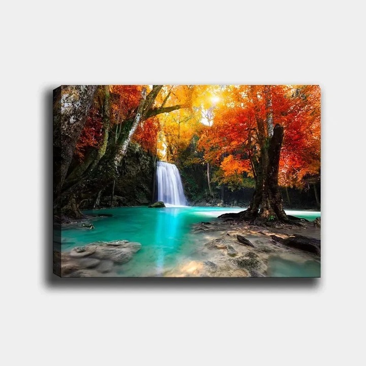 Tablou decorativ Re-Bloom, model peisaj, panza/lemn, multicolor, 100 x 70 cm