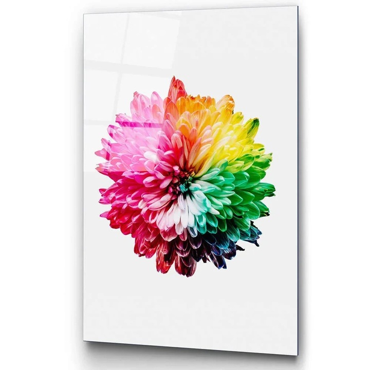 Tablou decorativ Re-Bloom, model floral, sticla temperata, multicolor, 70 x 100 cm