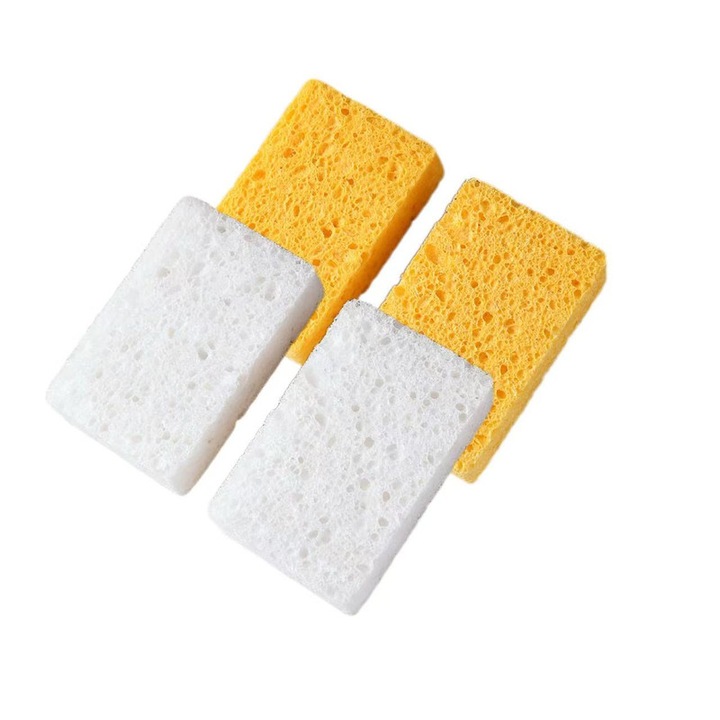 Mosogatószivacs, 4 darabos készlet, 2 sárga, 2 fehér, 11x7x2cm, környezetbarát, cellulózból