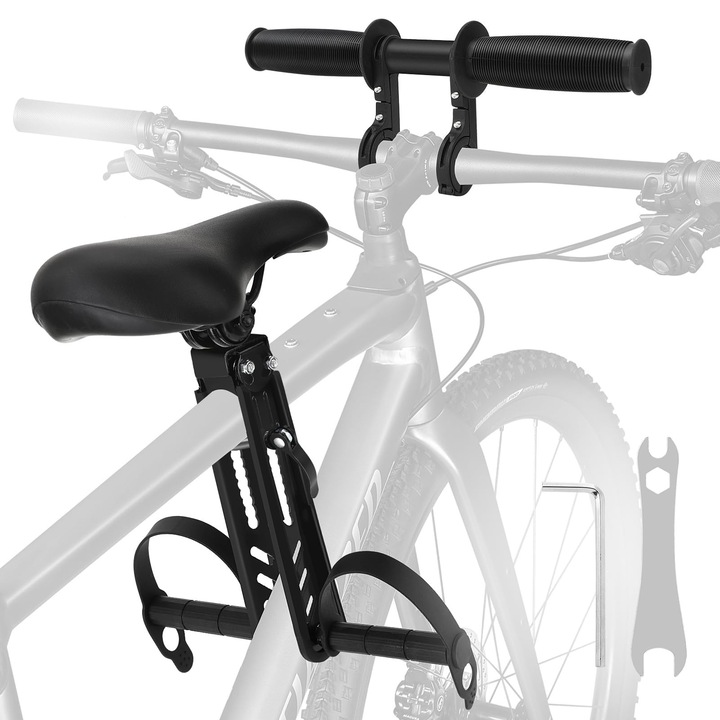 Scaun copil pentru bicicleta, Bedee, cu ssuport pentru picioare, cotiera si Instrumente de instalare, varsta 2-5 ani, capacitate 22.5 kg, Usor de instala, Compatibil cu biciclete de munte pentru adulti, Negru