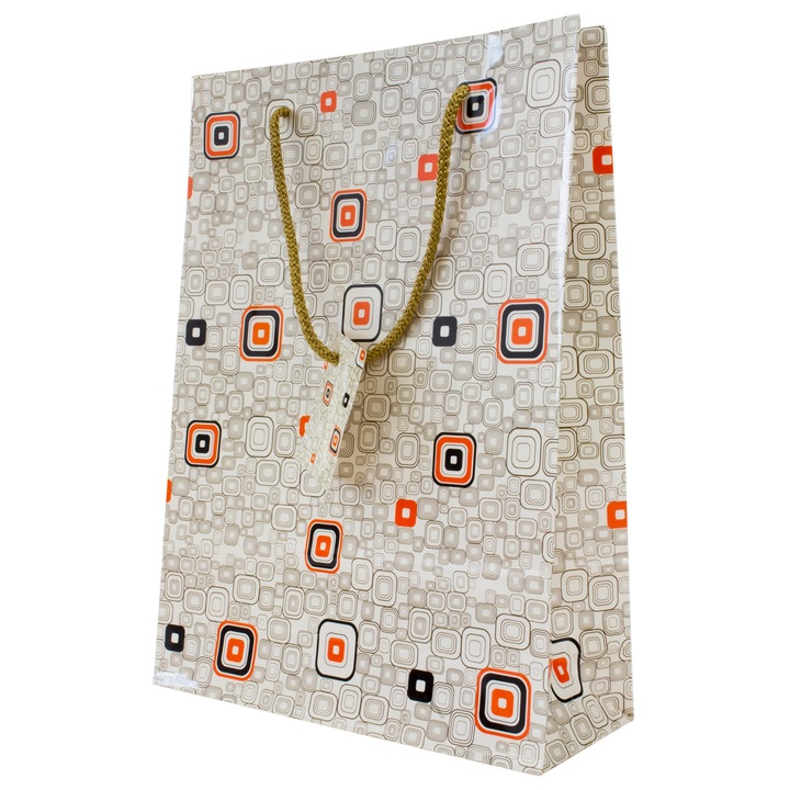 Torba de hartie laminata, Allbag, 24x10x32 cm, cu model, cu manere din sfoara, set 1 bucata