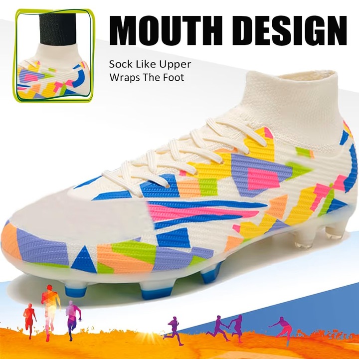 Професионални футболни обувки, многоцветен дизайн, контрол на топката, неплъзгаща се подметка, 44 EU