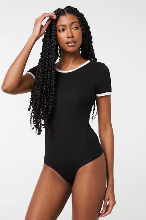 Body Dama, Negru, 36 EU, Basic Slim Fit cu Maneca Scurta – Body Elastic Modelator Casual Sport Chic, Top Versatil