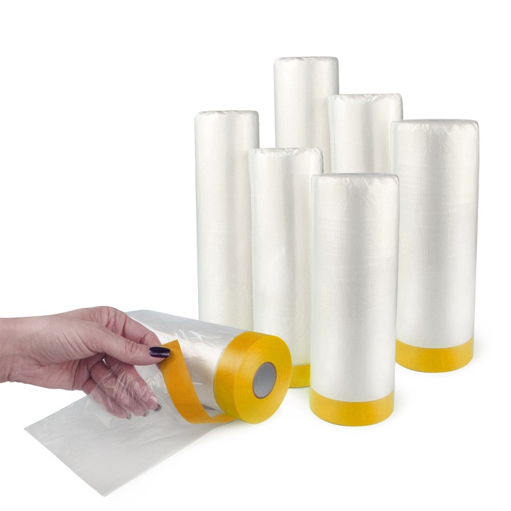 Set 6 folii de protectie, BB TAPES, 150 cm x 33 m, transparent, anti-stropire, banda adeziva WASHI GOLD