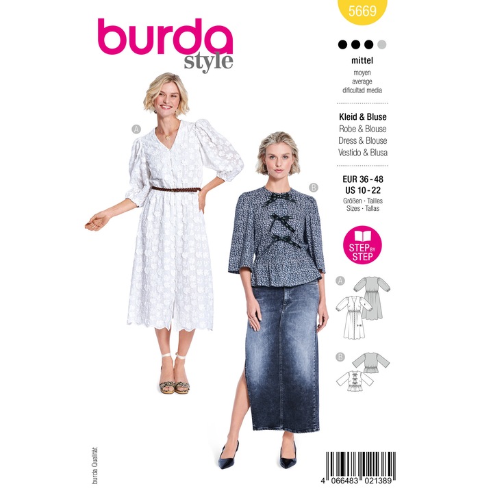 Burda Style 5669 női ruha szabásminta, több méretben 36-48