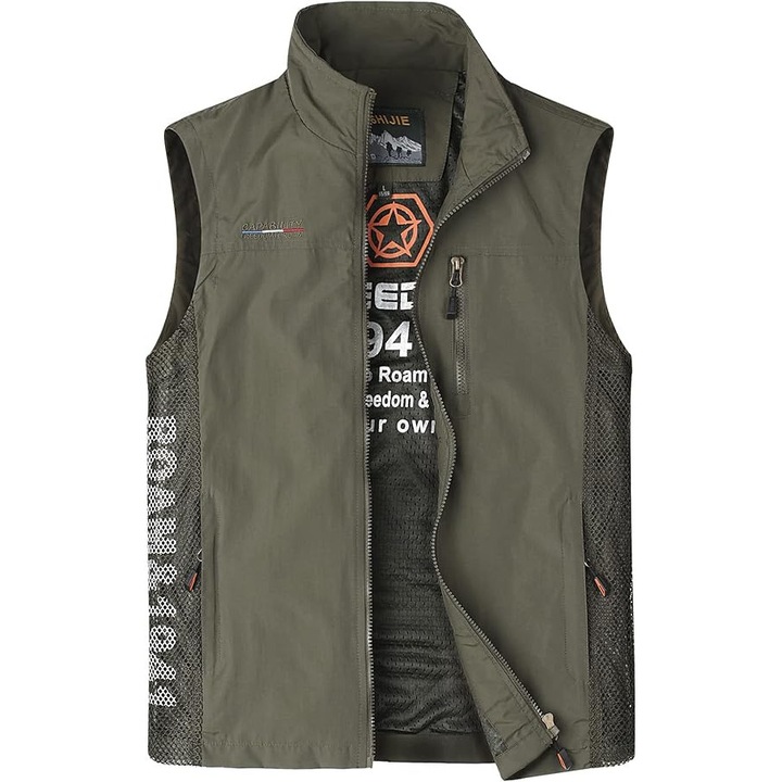 Vesta usoara, respirabila, cu fermoar si buzunare pentru iesiri in natura, verde M