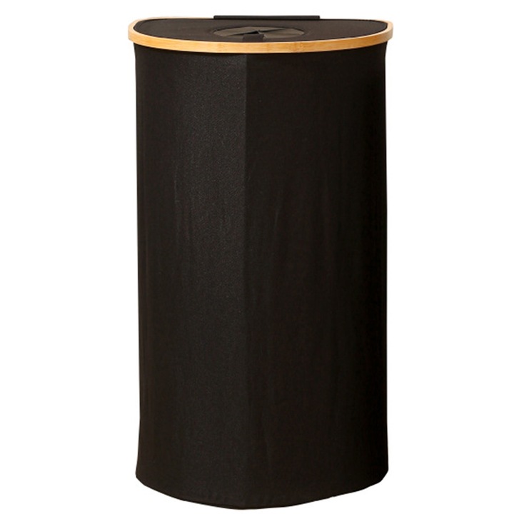 Cos Multifunctional Destello® Pentru Rufe sau Peturi de Reciclat, Dublu textil si bambus, Negru, 75 x 43 x 33 cm