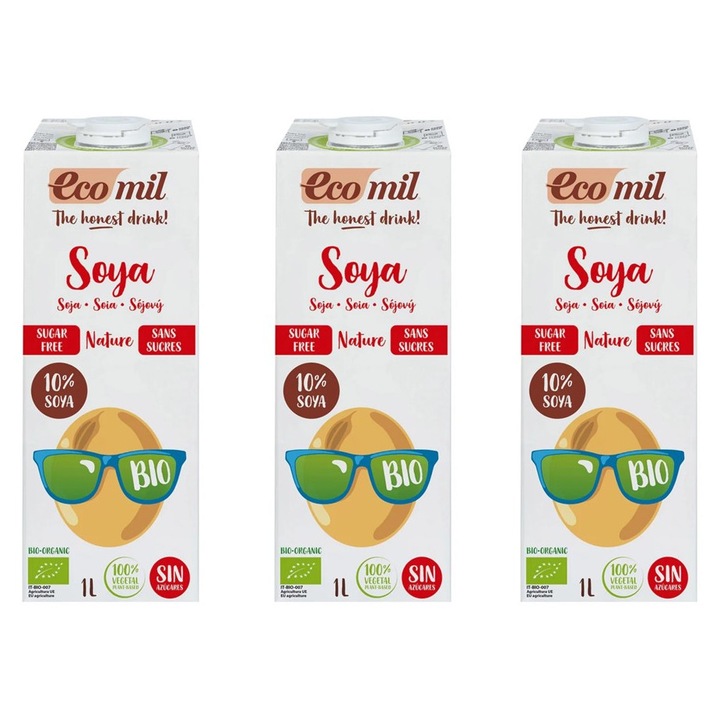 3 x Bautura bio de soia natur, 1L Ecomil