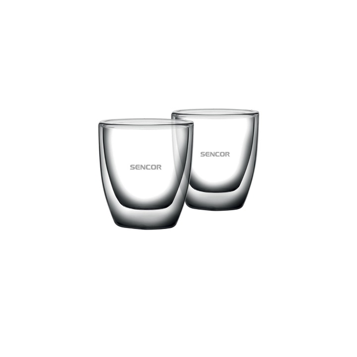 Set pahare espresso Sencor SGX 001, 2 bucati, sticla borosilicata, 80 ml
